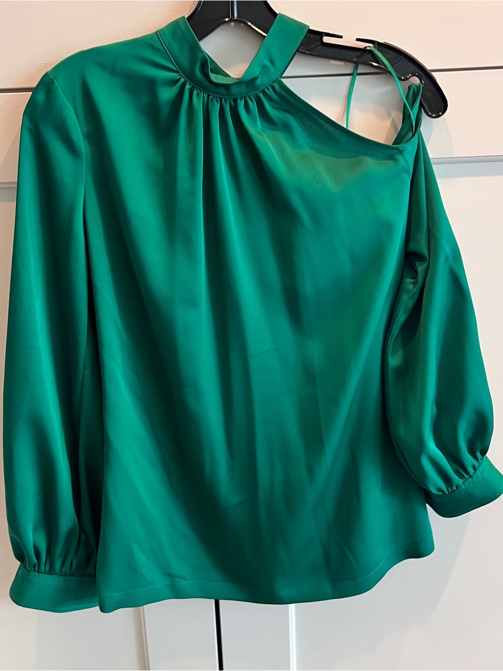 Trina Turk emerald green satin cold-shoulder blouse-small